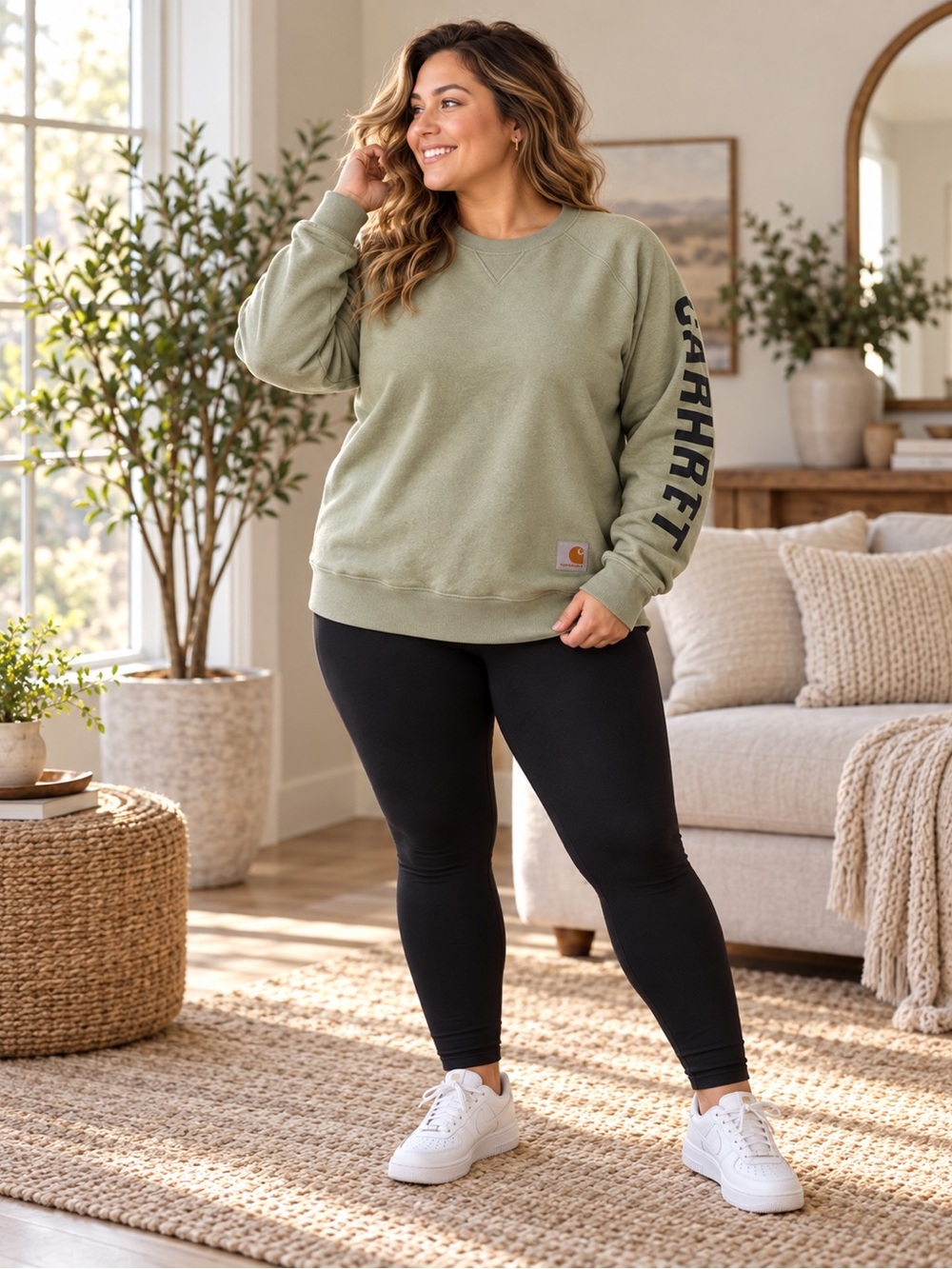 Carhartt XXL Olive Green Logo Sleeve Crewneck Sweatshirt